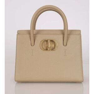 Dior $6,500 Authentic St. Honore Medium Leather Tote Bag Beige Gold Logo